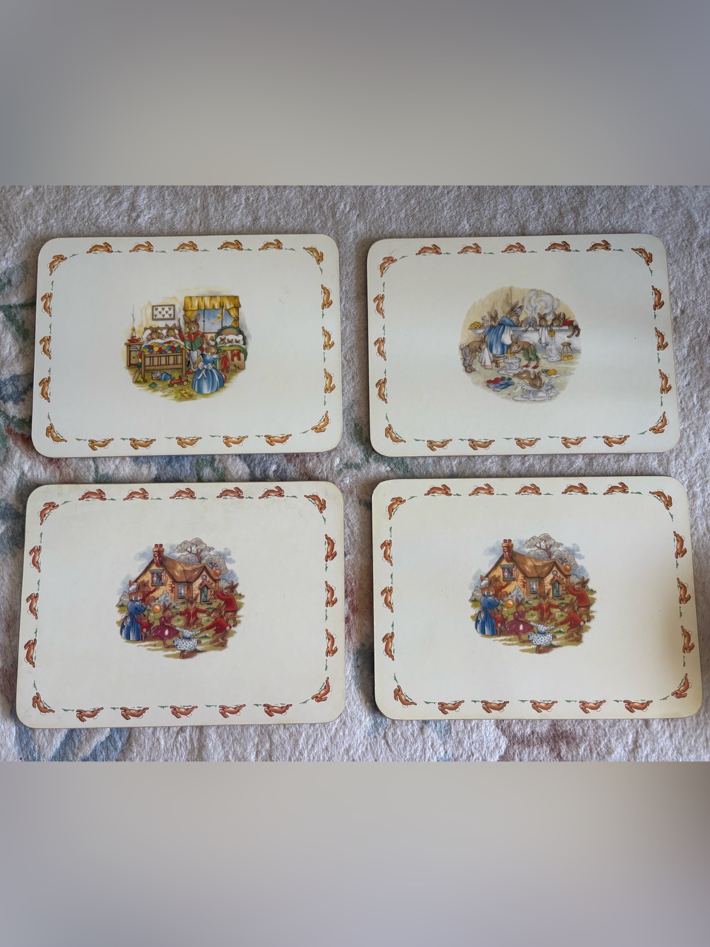 Set of 4 Vintage Bunnykins children’s Placemats - cork back